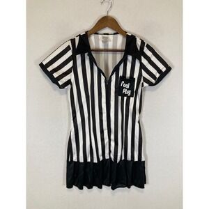 Referee Costume Hauntlook Women Medium Black White Foul Play Striped Zip Dress